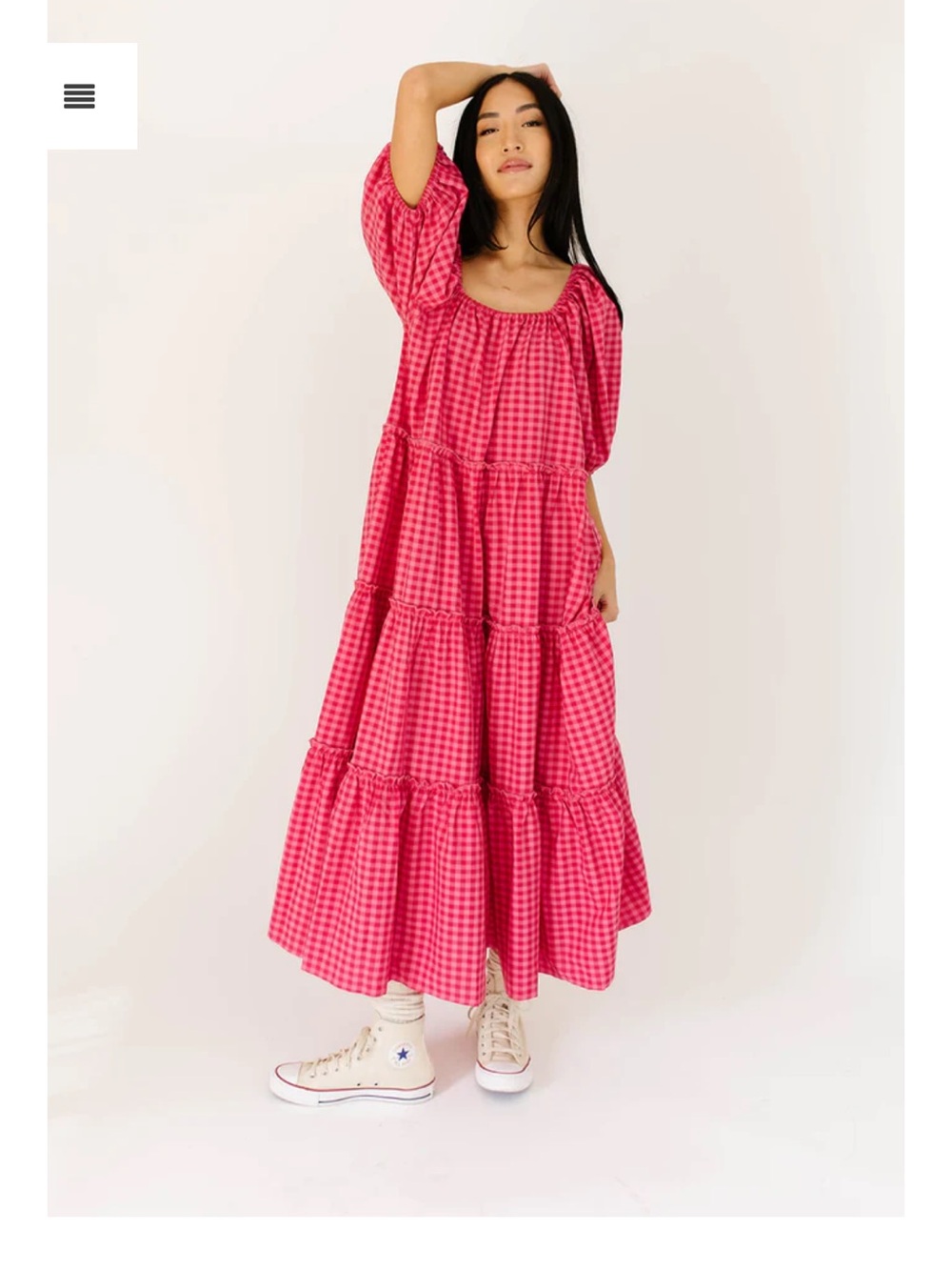 Daymaker Pink Gingham Tiered Midi Dress
